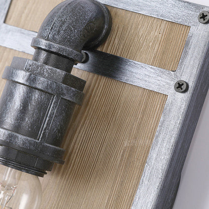 Industrial Pine Wood Iron Cage 1-Light Wall Sconce Lamp