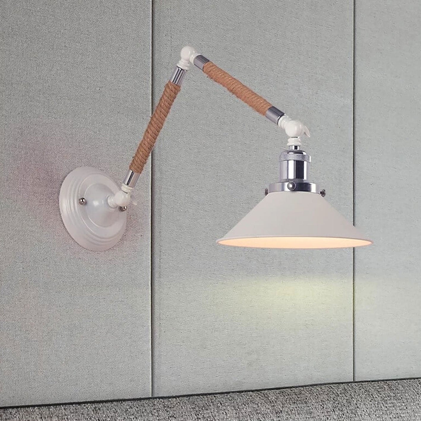 Vintage Twine Woven Cone Shade 1-Light Wall Sconce Lamp