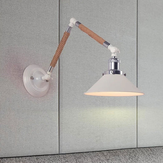 Vintage Twine Woven Cone Shade 1-Light Wall Sconce Lamp