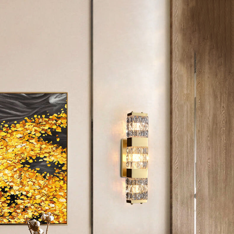 Rectangular Copper Glass 2/3 Light Wall Sconce Lamp