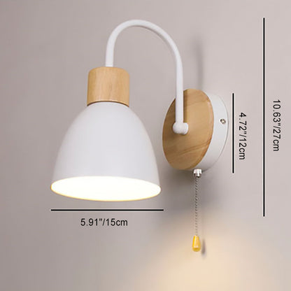 Macaron Pole Round Cup Iron Wood 1-Light Wall Sconce Lamp