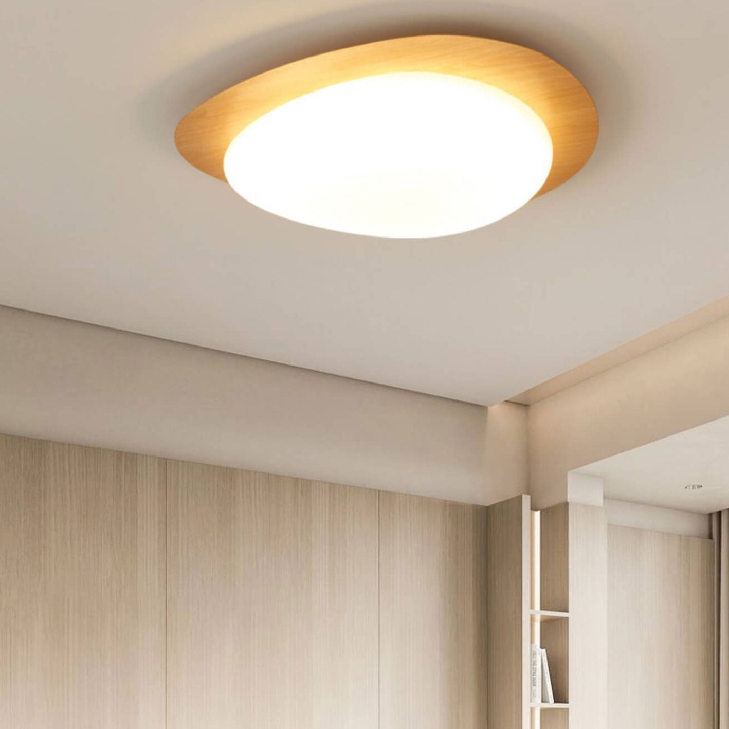 Nordic Iron Wood Grain Pebble LED Flush Mount Light