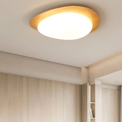 Nordic Iron Wood Grain Pebble LED Flush Mount Light