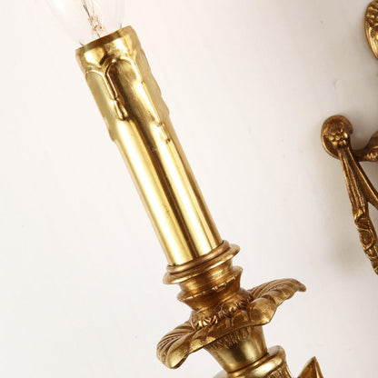 European Brass Candle Candleholder 2-Light Wall Sconce Lamp