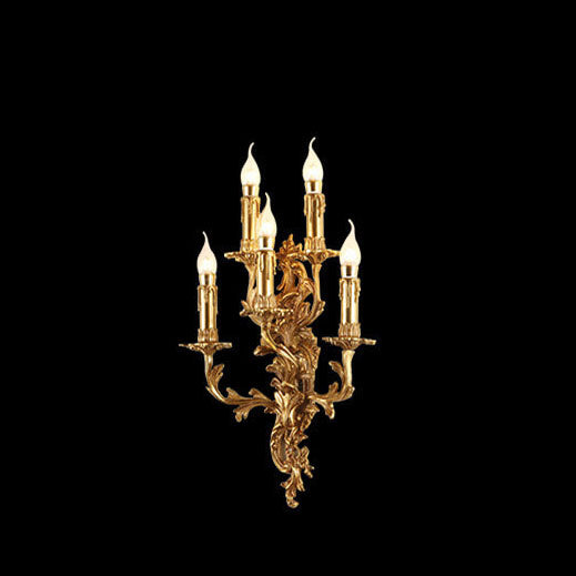 French Copper Candle Carved 5-Light Wall Sconce Lamp