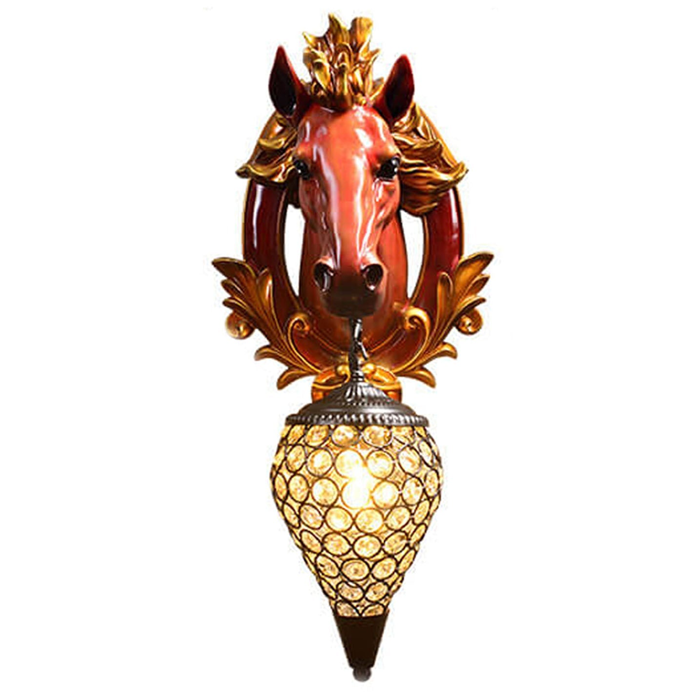 European Resin Horse Head Lantern 1-Light Wall Sconce Lamp