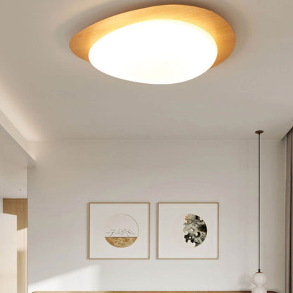 Nordic Iron Wood Grain Pebble LED Flush Mount Light