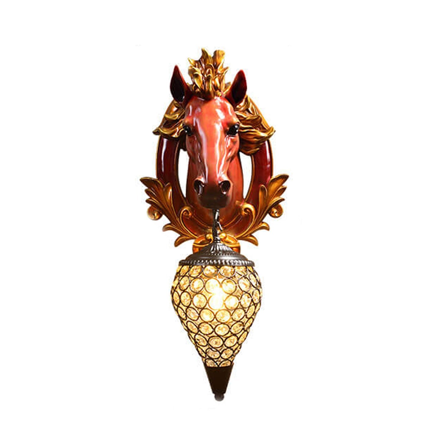 European Resin Horse Head Lantern 1-Light Wall Sconce Lamp