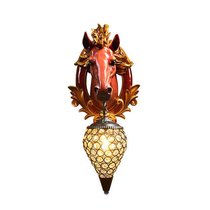 European Resin Horse Head Lantern 1-Light Wall Sconce Lamp
