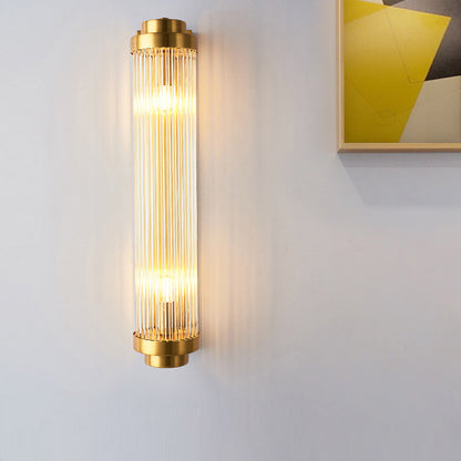 Metal Steel Crystal Column Tower 2-Light Wall Sconce Lamp