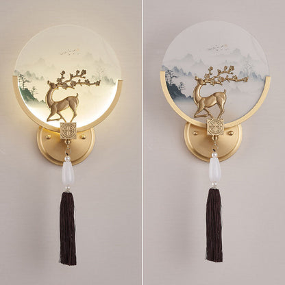 Traditional Chinese All-Copper Glass LED Wall Sconce Lamp