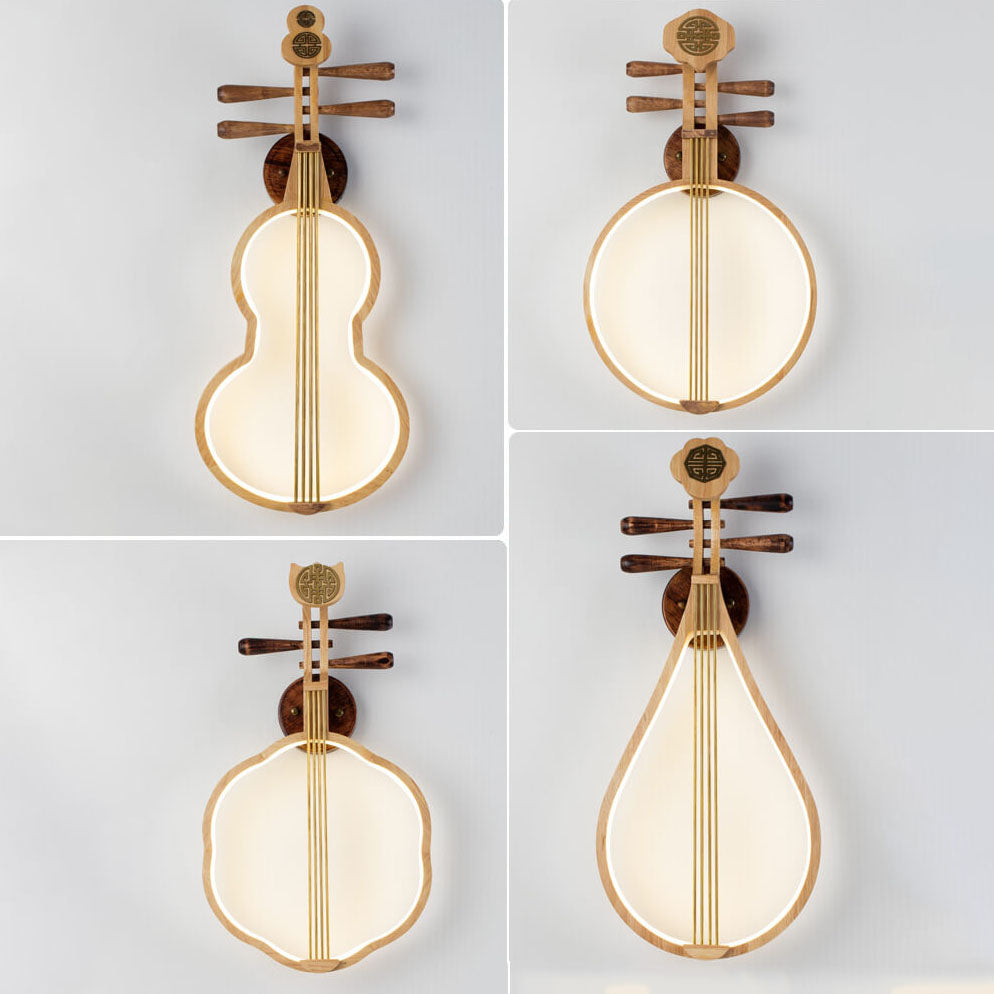 Chinese Pipa Instrument Zen Decoration LED Wall Sconce Lamp