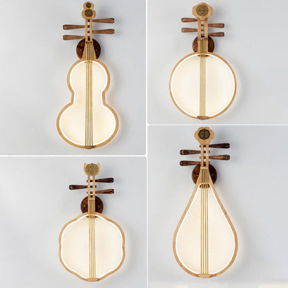 Chinese Pipa Instrument Zen Decoration LED Wall Sconce Lamp