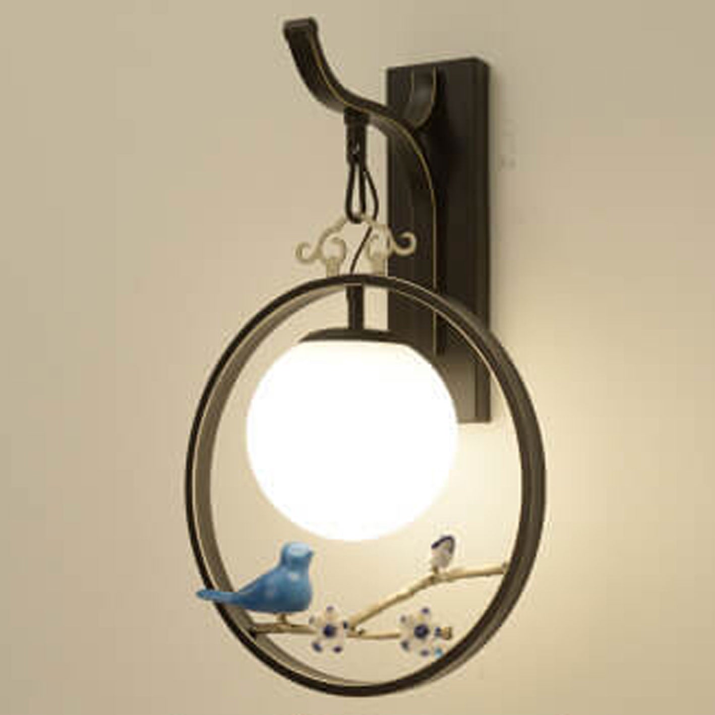 Chinese Ball Bird Tree Branch 1-Light Wall Sconce Lamp