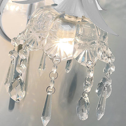 Iron Flower Glass Shade Crystal 1-Light Wall Sconce Lamp