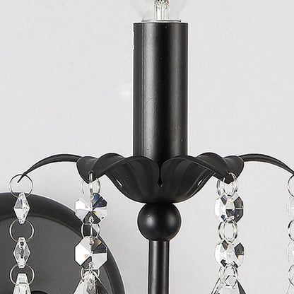 European Wrought Iron Crystal 1-Light Wall Sconce Lamp