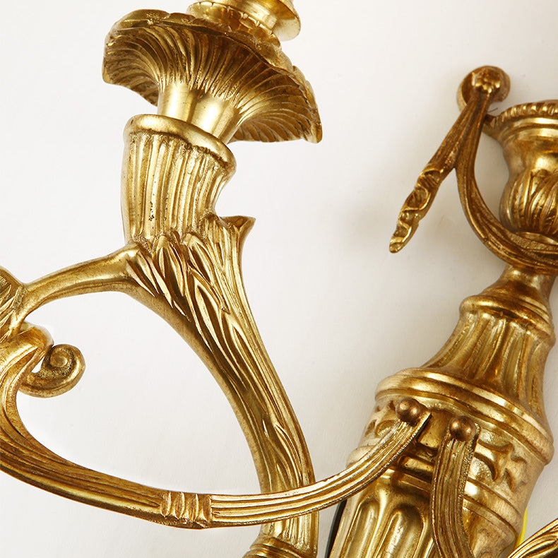 European Brass Candle Candleholder 2-Light Wall Sconce Lamp