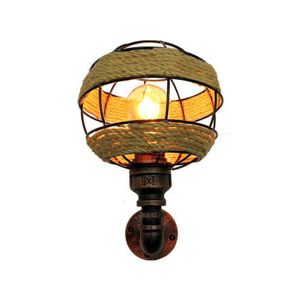 Hemp Rope Weaving Iron Sphere 1-Light Wall Sconce Lamp