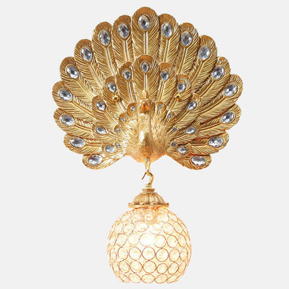 European Crystal Peacock Shape 1-Light Wall Sconce Lamp