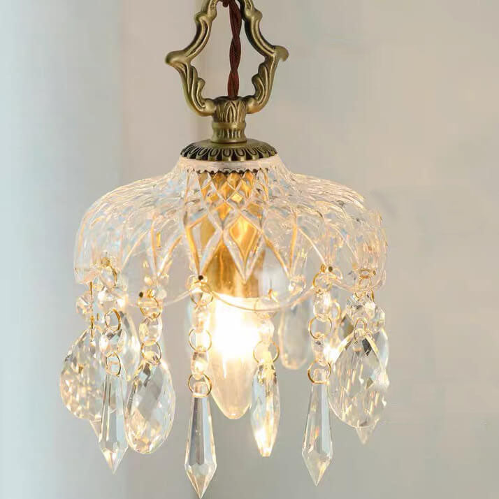 European Light Brass Crystal Glass 1-Light Wall Sconce Lamp