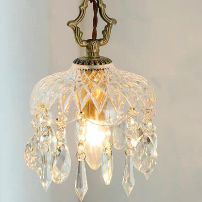 European Light Brass Crystal Glass 1-Light Wall Sconce Lamp