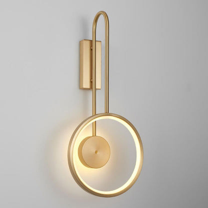 Light Full Copper Circle Curved Arm LED Wall Sconce Lamp