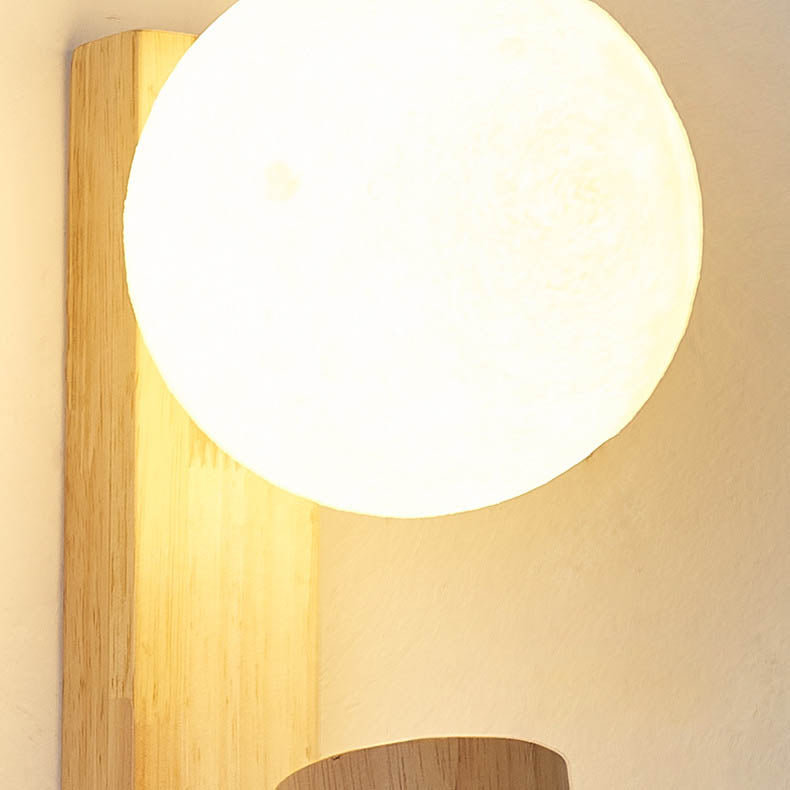 Simplicity Round Ball Rubberwood PE LED Wall Sconce Lamp