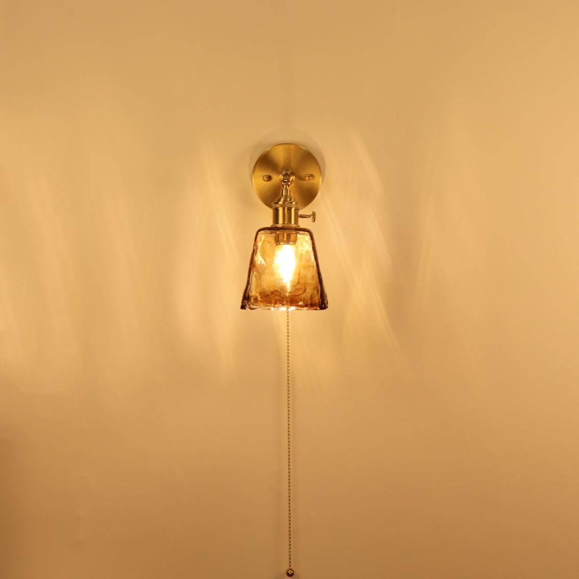 Brass Amber Square Glass Shade 1-Light Wall Sconce Lamp