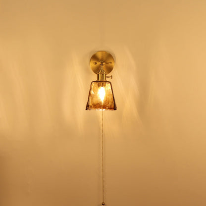 Brass Amber Square Glass Shade 1-Light Wall Sconce Lamp