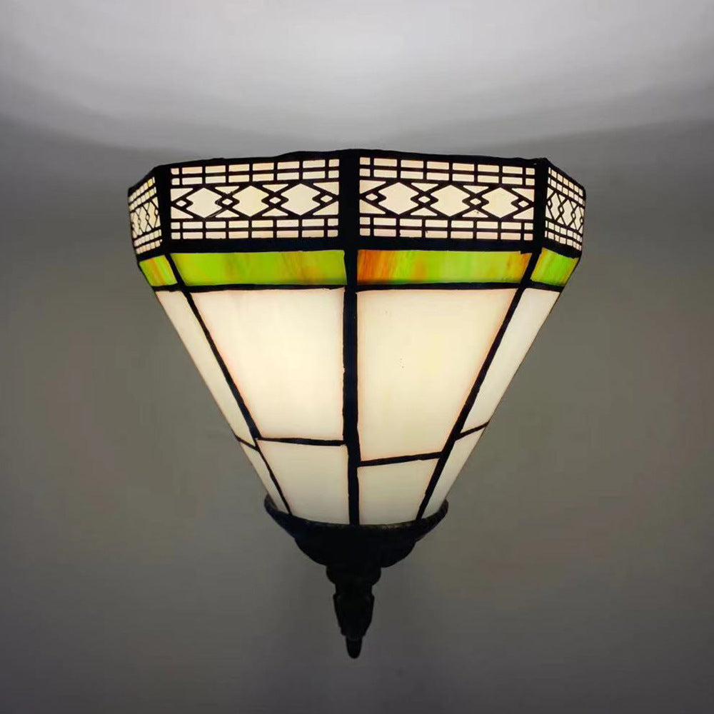 Tiffany Flower Iron Stained Glass 1-Light Wall Sconce Lamp