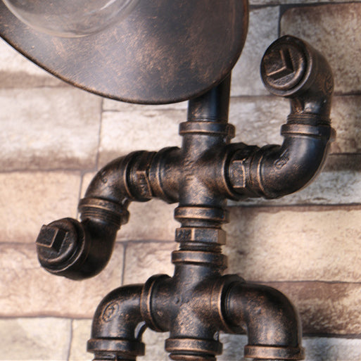 Industrial Dome Pipe Iron 1-Light Wall Sconce Lamp