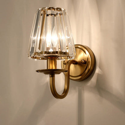 Golden Finish Frame Crystal Shade 1-Light Wall Sconce Lamp