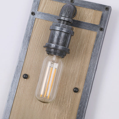 Industrial Pine Wood Iron Cage 1-Light Wall Sconce Lamp