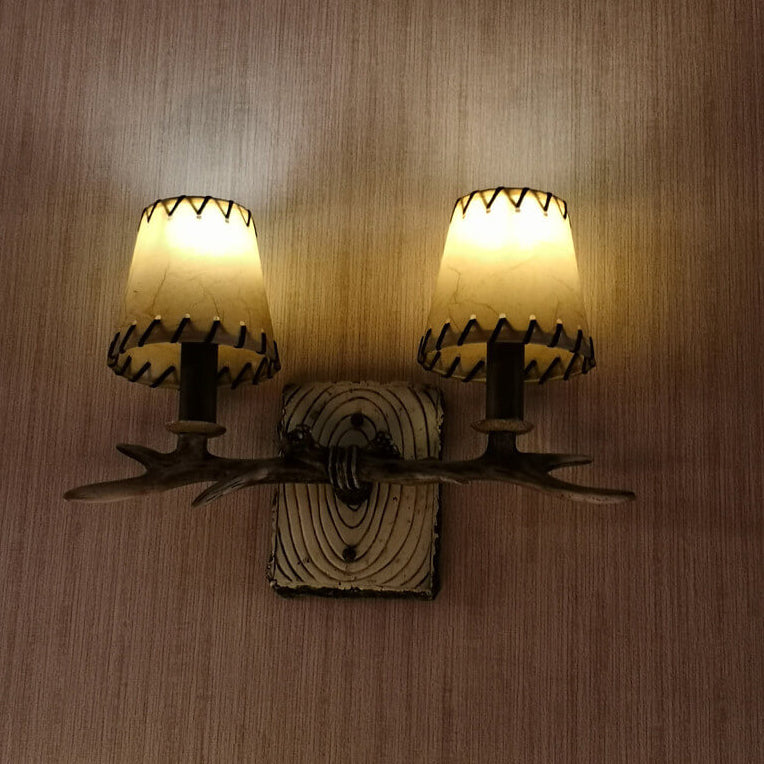 Antler Resin Faux Parchment Shade 2-Light Wall Sconce Lamp