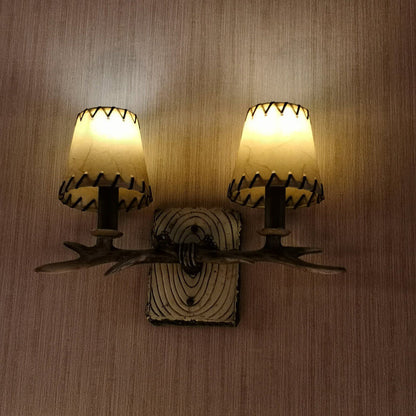 Antler Resin Faux Parchment Shade 2-Light Wall Sconce Lamp