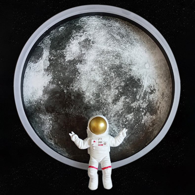 Round Lunar Astronaut Hardware Resin LED Wall Sconce Lamp
