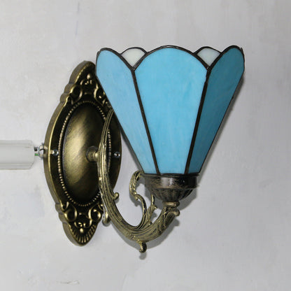 Tiffany Glass Iron Round Bowl 1-Light Wall Sconce Lamp