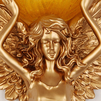 European Resin Glass Angel Statue 1-Light Wall Sconce Lamp