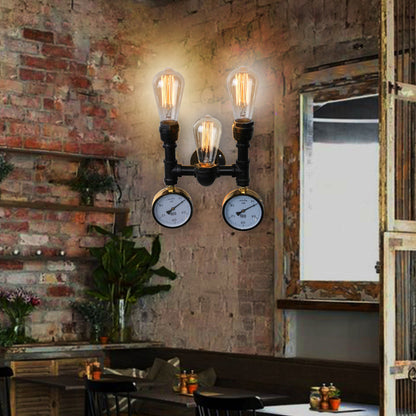 Traditional Iron Pipe Water Meter 3-Light Wall Sconce Lamp