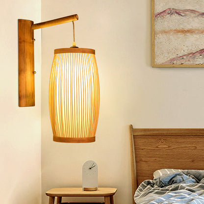Traditional Japanese Cubic Bamboo 1-Light Wall Sconce Lamp