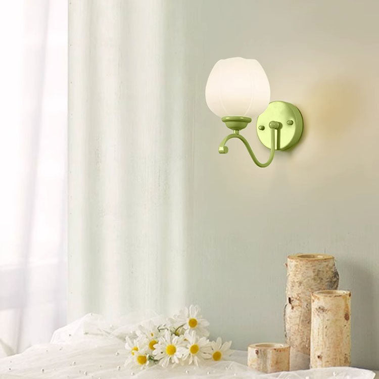 Simplicity Flower Iron Glass 1-Light Wall Sconce Lamp
