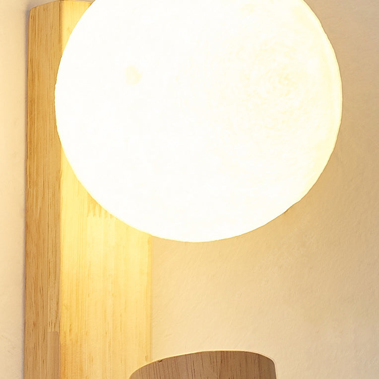 Scandinavian Orb Cylinder Wood PE LED Wall Sconce Lamp
