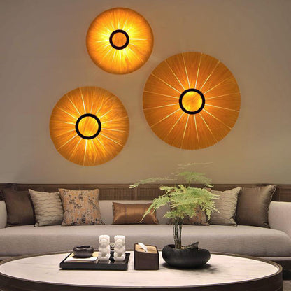 Round Cherry Veneer Oak Veneer 1-Light Wall Sconce Lamp