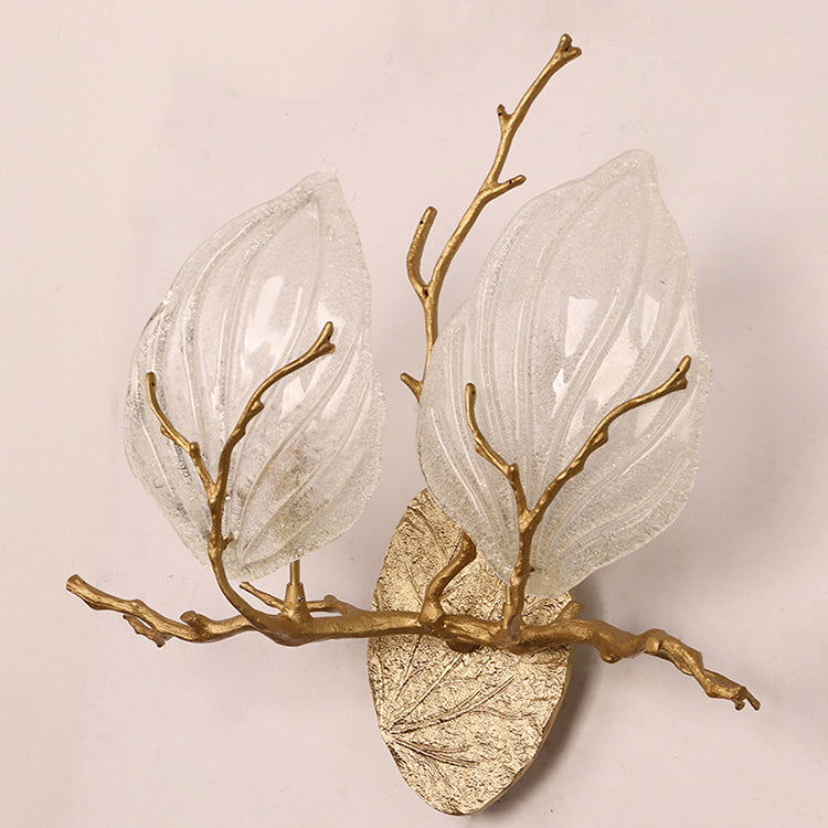 Copper Glass Leave Branch 1/2 Light Wall Sconce Lamp
