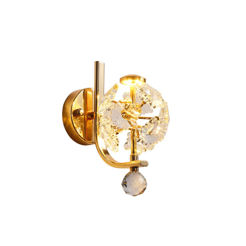 Metal Steel Crystal Ball Cylinder 1-Light Wall Sconce Lamp