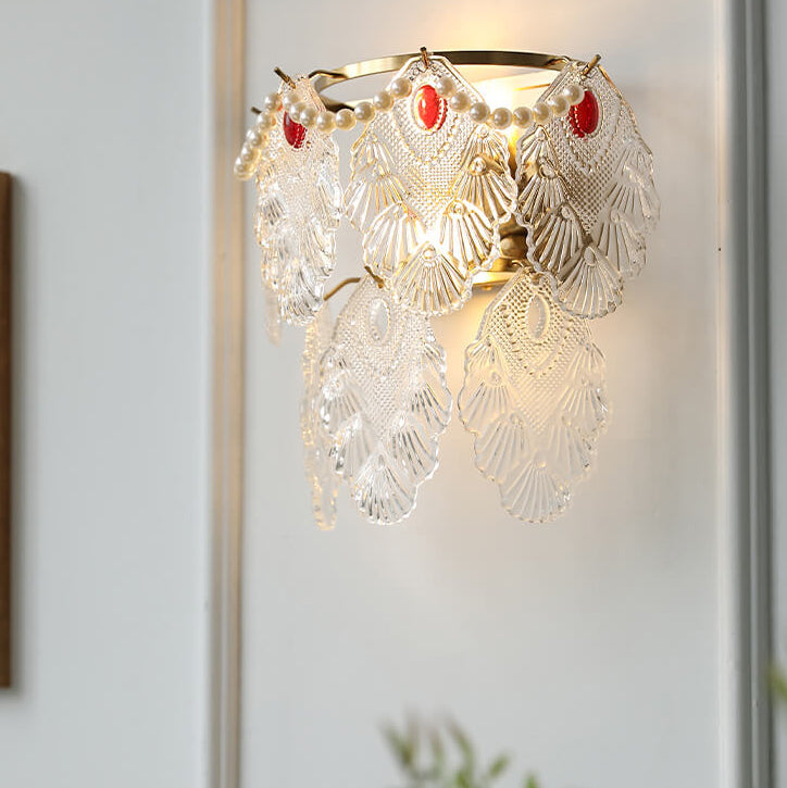 Gold Pearl Water Grain Glass Sheet 2-Light Wall Sconce Lamp