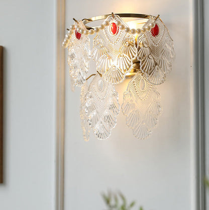 Gold Pearl Water Grain Glass Sheet 2-Light Wall Sconce Lamp