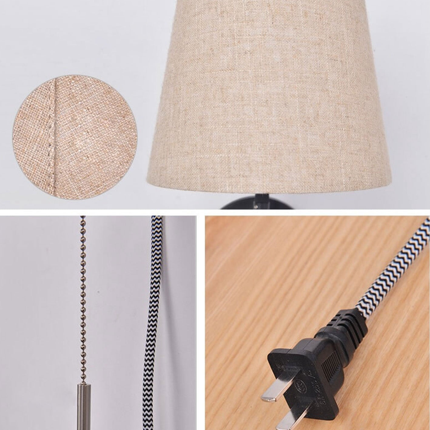 Light Wood Wrought Iron Fabric 1-Light Wall Sconce Lamp