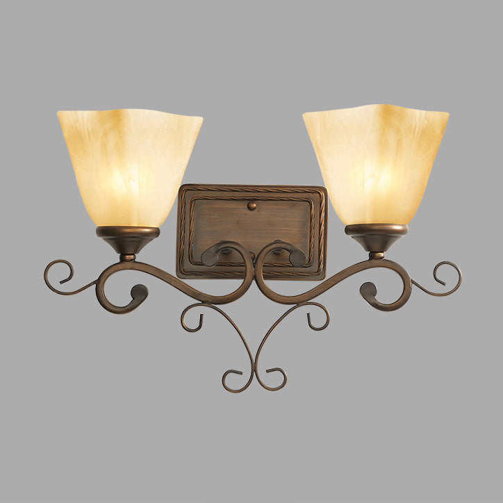 Iron Glass Tetrahedron Oval Base 1/2 Light Wall Sconce Lamp