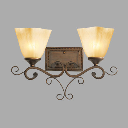 Iron Glass Tetrahedron Oval Base 1/2 Light Wall Sconce Lamp